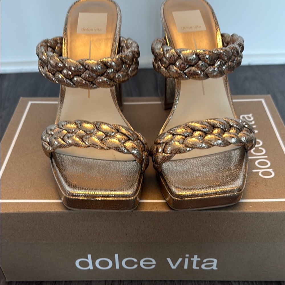 Dolce Vita Gold Braided Heels Square Toe